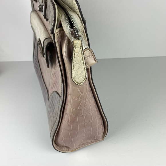 Guess Handbag Purse Tote Croc Embossed Patent Leather Pink Gray - READ - Picture 4 of 16